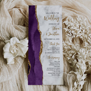 Purple Gold Agate Marble Script Wedding Program