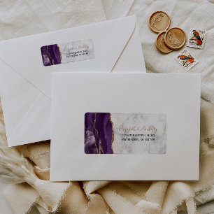 Purple Gold Agate Marble Wedding Return Address