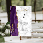 Purple Gold Agate Marble Wedding Table Number<br><div class="desc">The left-hand edge of this elegant modern wedding table number card features a purple watercolor agate border trimmed with faux gold glitter. The word "table" appears in gold-coloured handwriting script on a grey and white marble background. Add the table number and the names of your guests who are assigned to...</div>