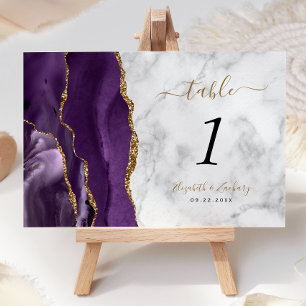 Purple Gold Agate Marble Wedding Table Number