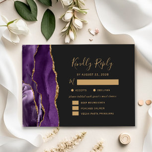Purple Gold Agate Meal Options Dark Wedding RSVP