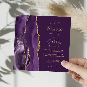 Purple Gold Agate Modern Plum Square Wedding Invitation