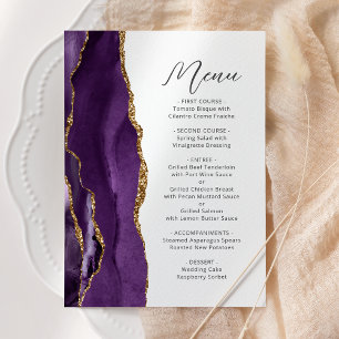 Purple Gold Agate Modern Script Wedding Menu