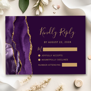 Purple Gold Agate Plum Wedding RSVP Card