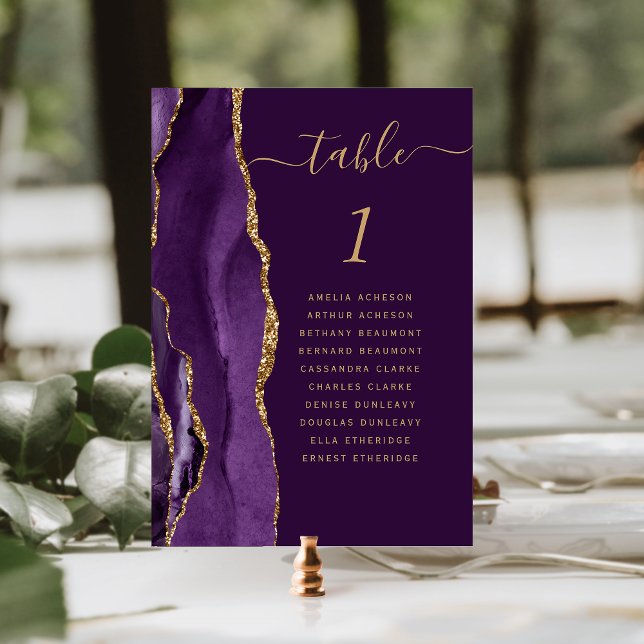 Purple Gold Agate Plum Wedding Table Number (Creator Uploaded)