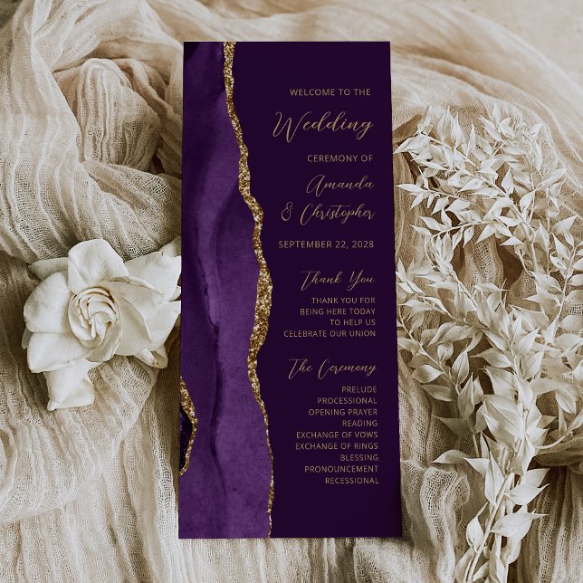 Purple Gold Agate Script Plum Wedding Program (Creator Uploaded)