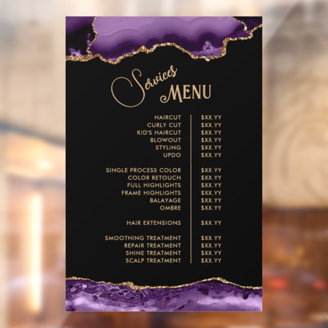 Purple Gold Agate Services Menu Window Cling (Sheet 2)