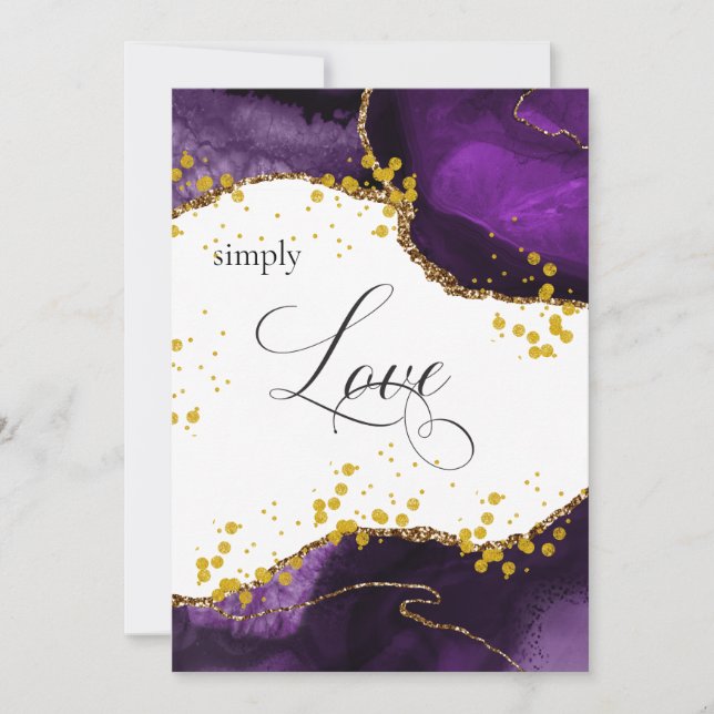 *~* Purple Gold Agate SIMPLY LOVE Modern Elegant Invitation (Front)