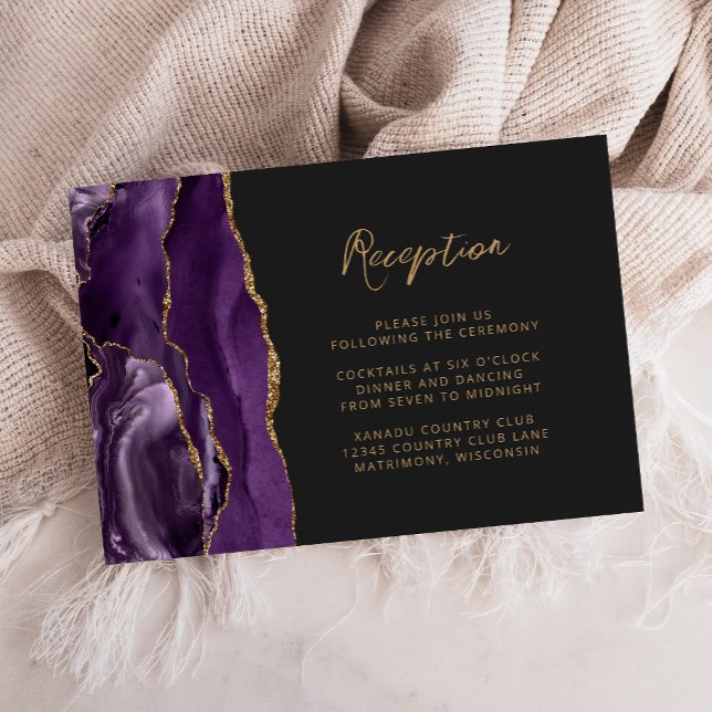 Purple Gold Agate Slate Script Wedding Reception Enclosure Card (Creator Uploaded)