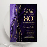 Purple Gold Agate Surprise 80th Birthday Invitation<br><div class="desc">Purple and gold agate surprise 80th birthday party invitation. Elegant modern design featuring watercolor agate marble geode background,  faux glitter gold and typography script font. Trendy invite card perfect for a stylish women's bday celebration. Printed Zazzle invitations or instant download digital printable template.</div>