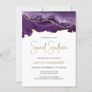 Purple Gold Agate Sweet 16 Birthday Party Invitation