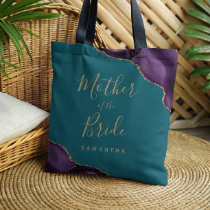 Purple Gold Agate Teal Blue Mother of the Bride Tote Bag