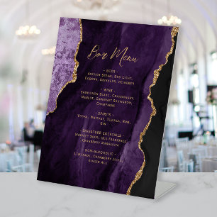 Purple Gold Agate Wedding Bar Menu Pedestal Sign