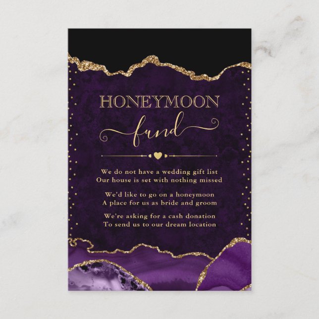 Purple & Gold Agate Wedding Honeymoon Fund Enclosure Card (Front)