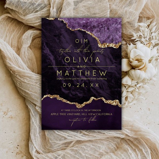 Purple & Gold Agate Wedding Invitation  (Creator Uploaded)