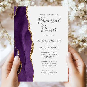 Purple Gold Agate Wedding Rehearsal Dinner Invitation