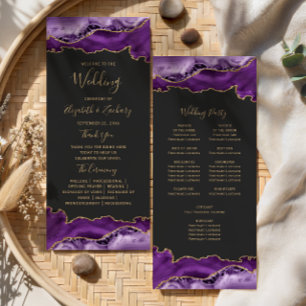 Purple Gold Agate Whimsical Script Dark Wedding Programme