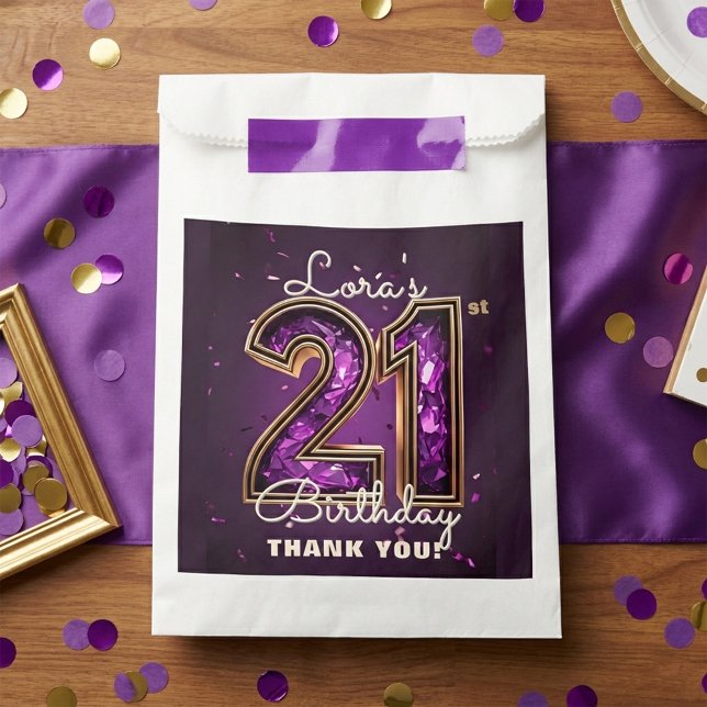 Purple Gold Amethyst Glam 21st Birthday Party Favour Bags (Creator Uploaded)