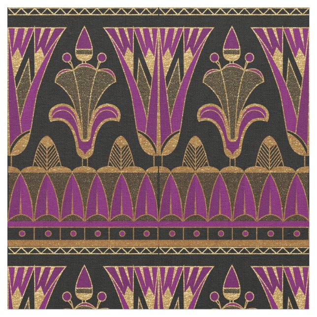 Purple Gold and Black Art Deco Fabric (Close Up)