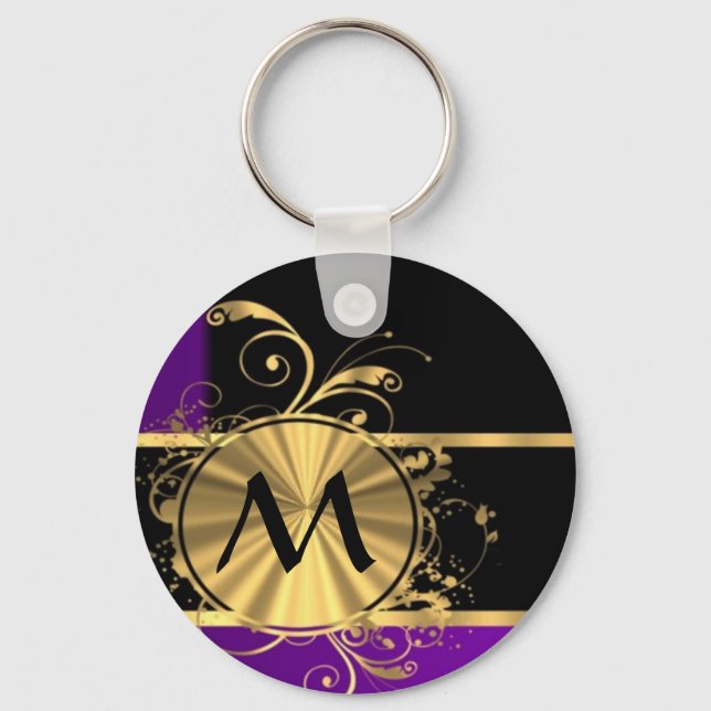 Purple gold and black monogram key ring (Front)
