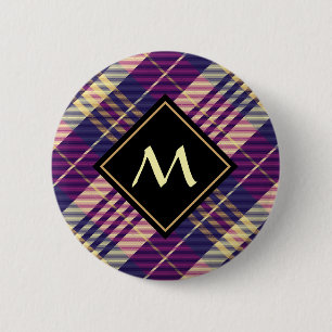 Purple, Gold and Blue Tartan 6 Cm Round Badge