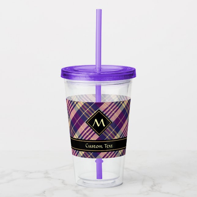 Purple, Gold and Blue Tartan Acrylic Tumbler (Front)
