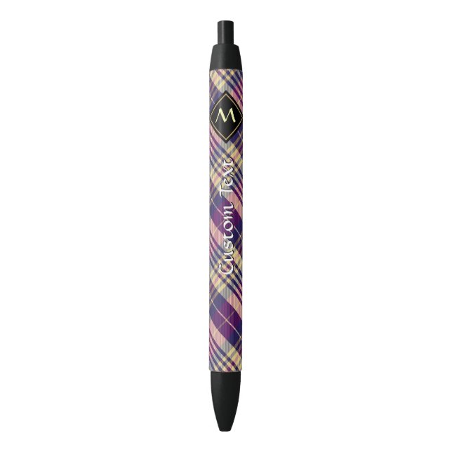Purple, Gold and Blue Tartan Blue Ink Pen (Front Vertical)