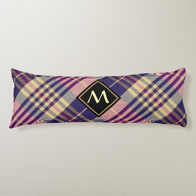 Purple, Gold and Blue Tartan Body Cushion (Front)