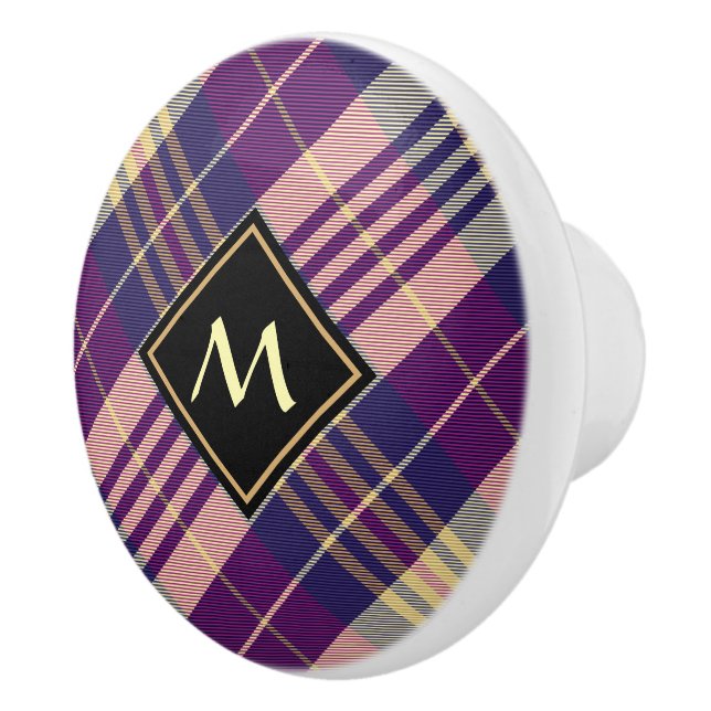 Purple, Gold and Blue Tartan Ceramic Knob (Right)