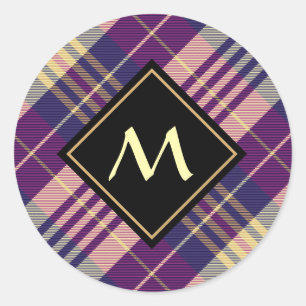 Purple, Gold and Blue Tartan Classic Round Sticker