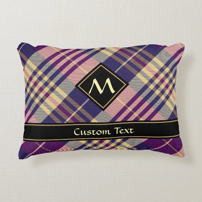 Purple, Gold and Blue Tartan Decorative Cushion (Front)