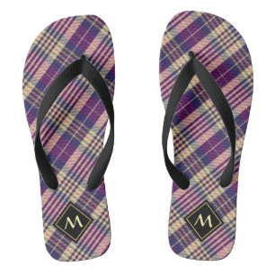 Purple, Gold and Blue Tartan Flip Flops
