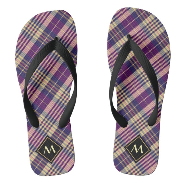 Purple, Gold and Blue Tartan Flip Flops (Footbed)