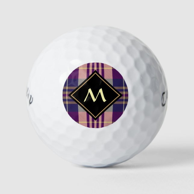 Purple, Gold and Blue Tartan Golf Balls (Front)