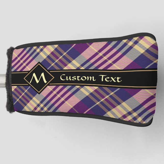 Purple, Gold and Blue Tartan Golf Head Cover (Front)