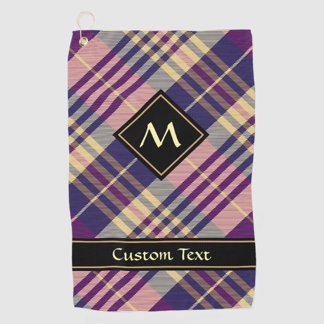 Purple, Gold and Blue Tartan Golf Towel (Front)