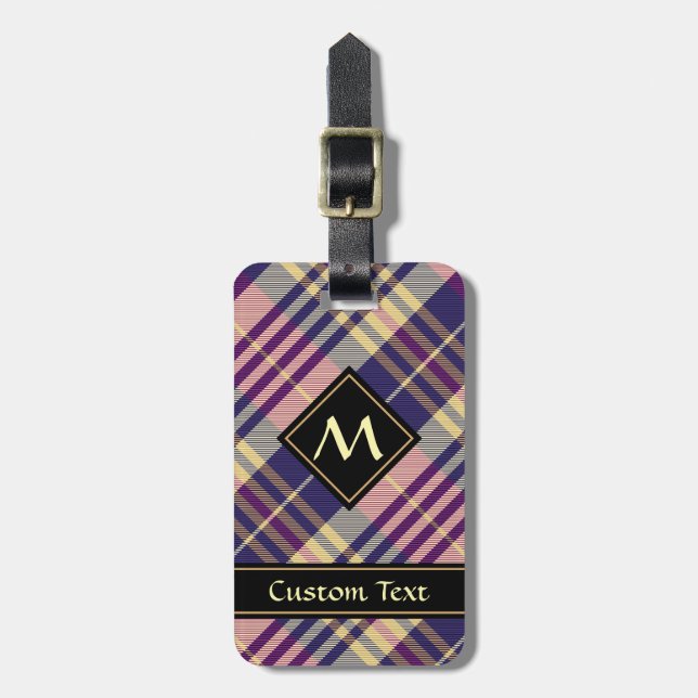 Purple, Gold and Blue Tartan Luggage Tag (Front Vertical)