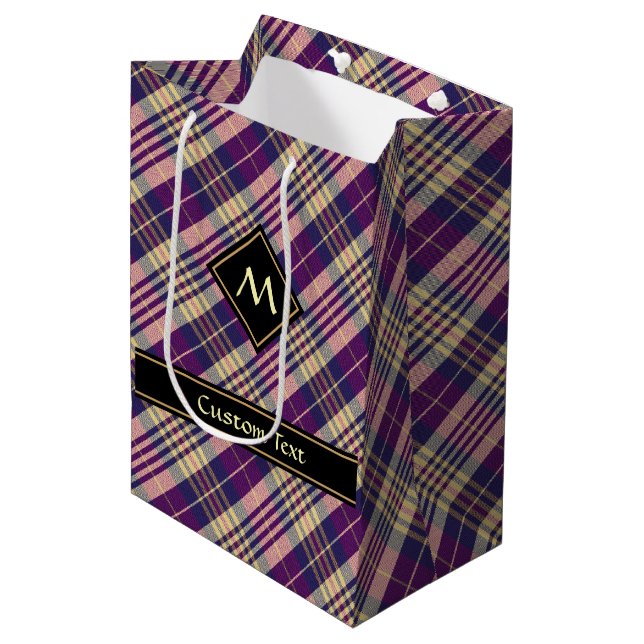 Purple, Gold and Blue Tartan Medium Gift Bag (Front Angled)