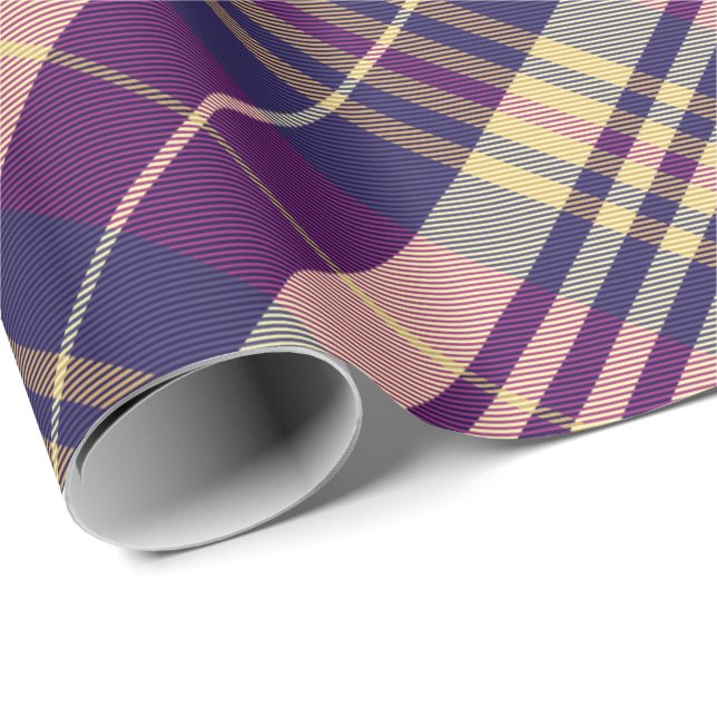 Purple, Gold and Blue Tartan Rotated Wrapping Paper (Roll Corner)