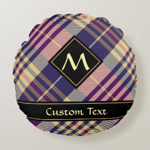 Purple, Gold and Blue Tartan Round Cushion