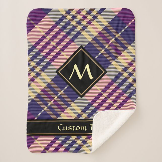 Purple, Gold and Blue Tartan Sherpa Blanket (Front)