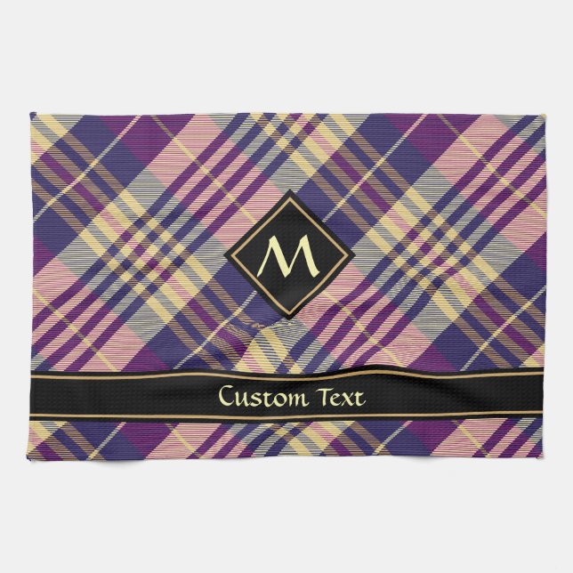Purple, Gold and Blue Tartan Tea Towel (Horizontal)