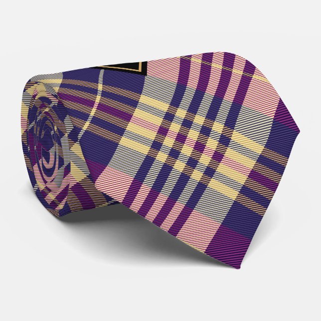 Purple, Gold and Blue Tartan Tie (Rolled)