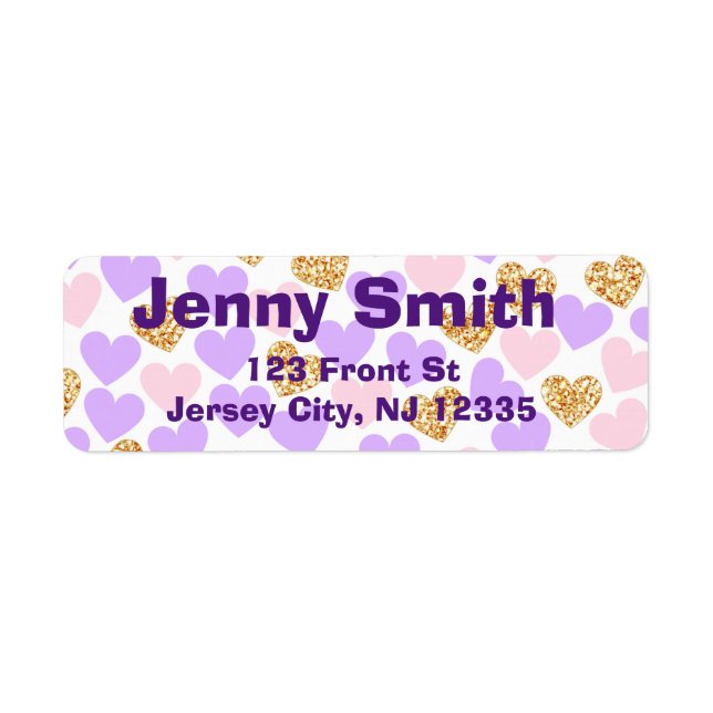 Purple, gold and pink Hearts Return Address Labels (Front)