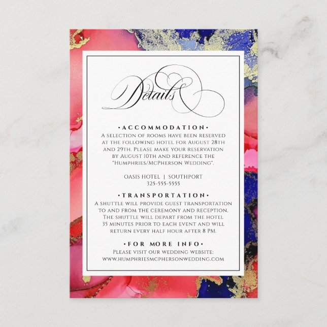 Purple Gold and Red Wedding Enclosure Card (Front)
