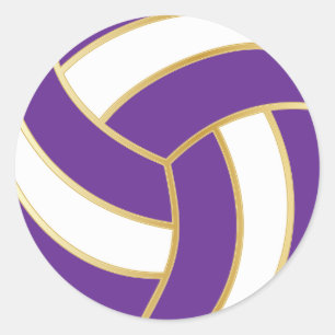 Purple, Gold and White Volleyball Classic Round Sticker