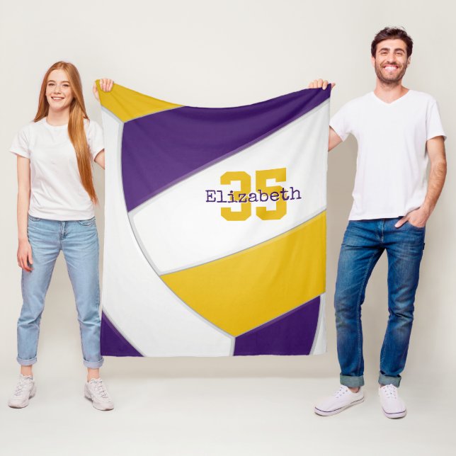 purple gold and white volleyball girls boys custom fleece blanket (In Situ)