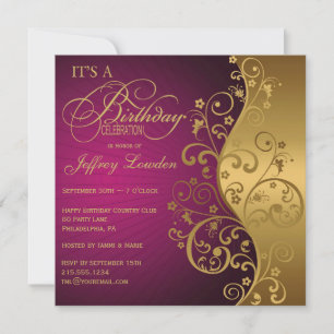 Purple & Gold Any Age Birthday Party Invitation