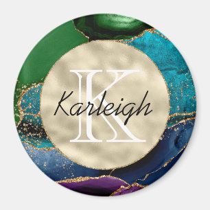 Purple Gold Aqua Green Monogram      Magnet