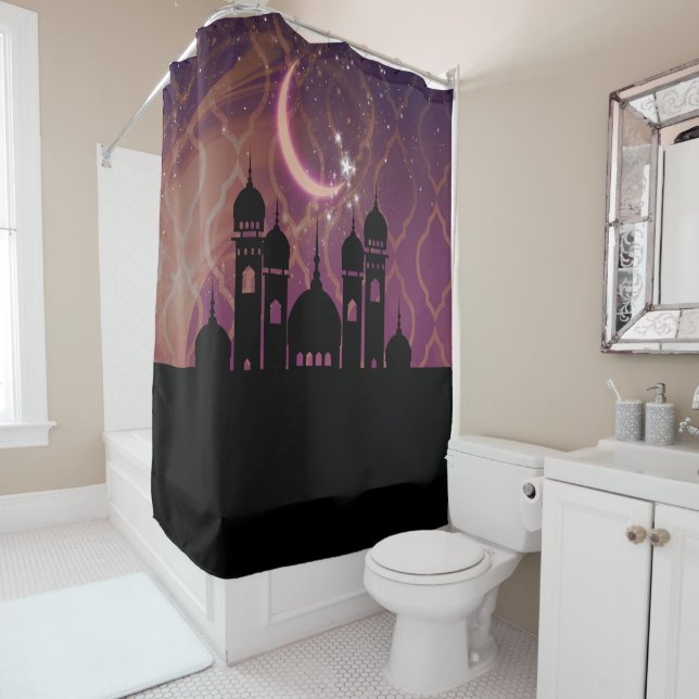Purple Gold Arabian Nights Moroccan Middle Eastern Shower Curtain (In Situ)